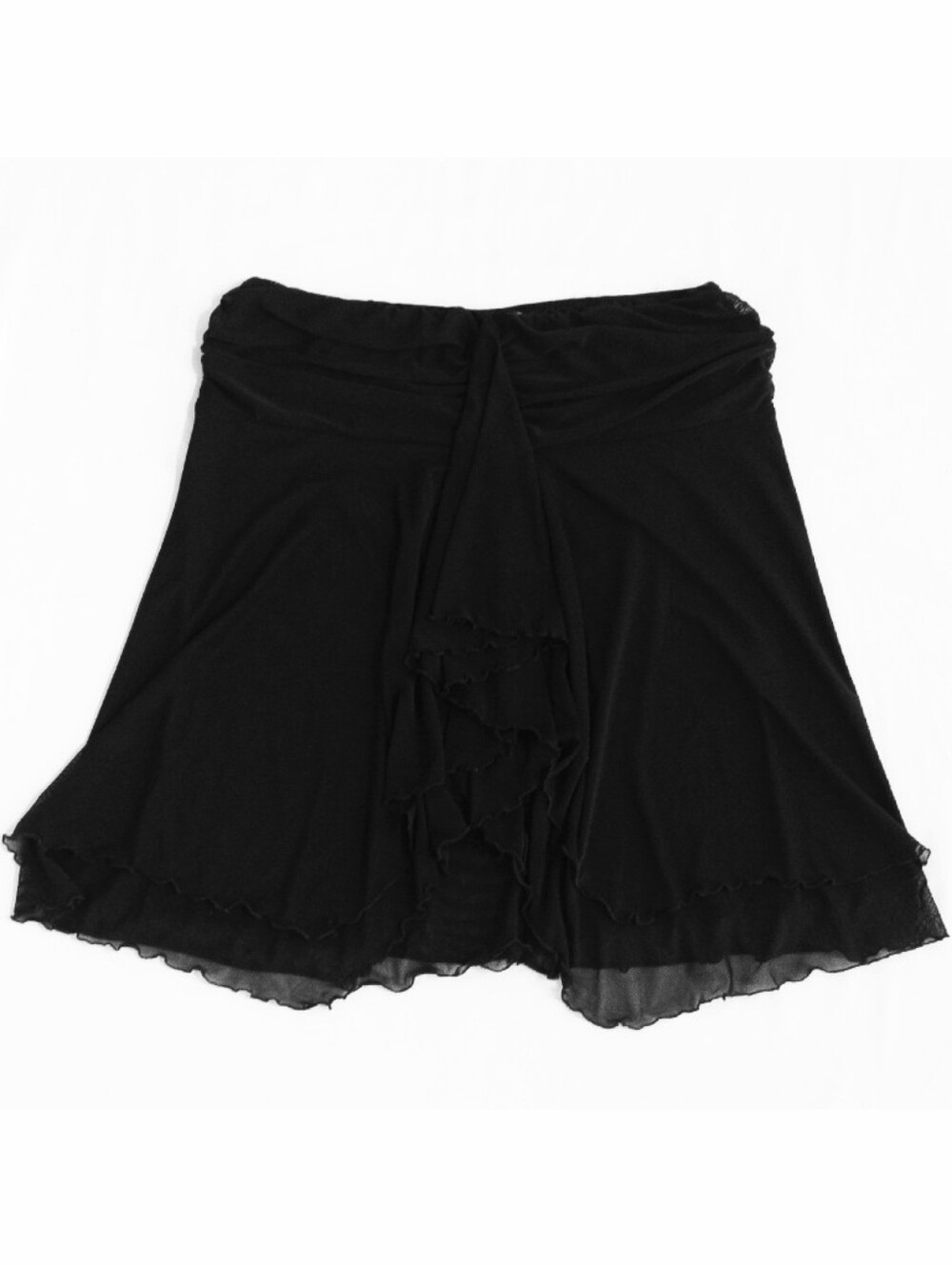 Vintage Black Mesh Ruffle Mini Skirt Sheer Tiered Layered Size M Y2K Grunge